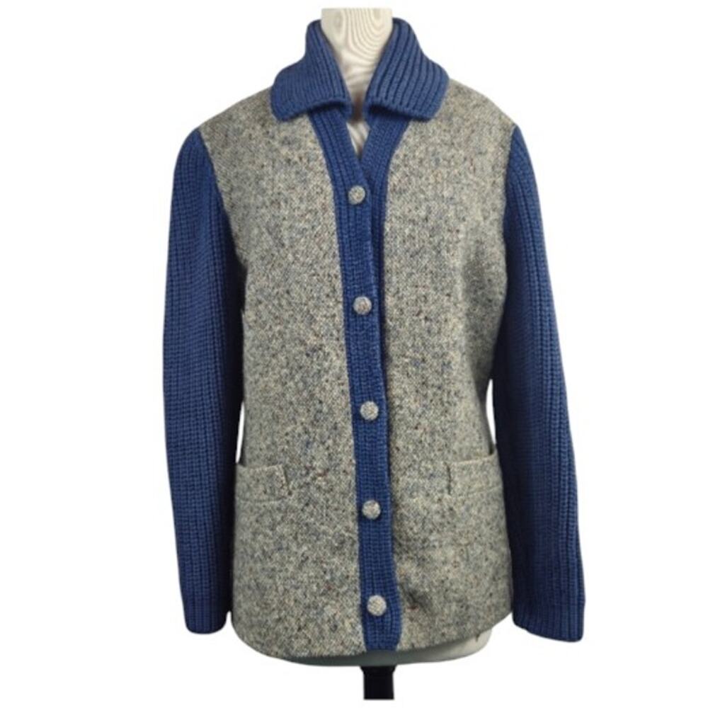 Vintage 1970s Pure Virgin Wool Irish Tweed Cardigan Jacket Sweater